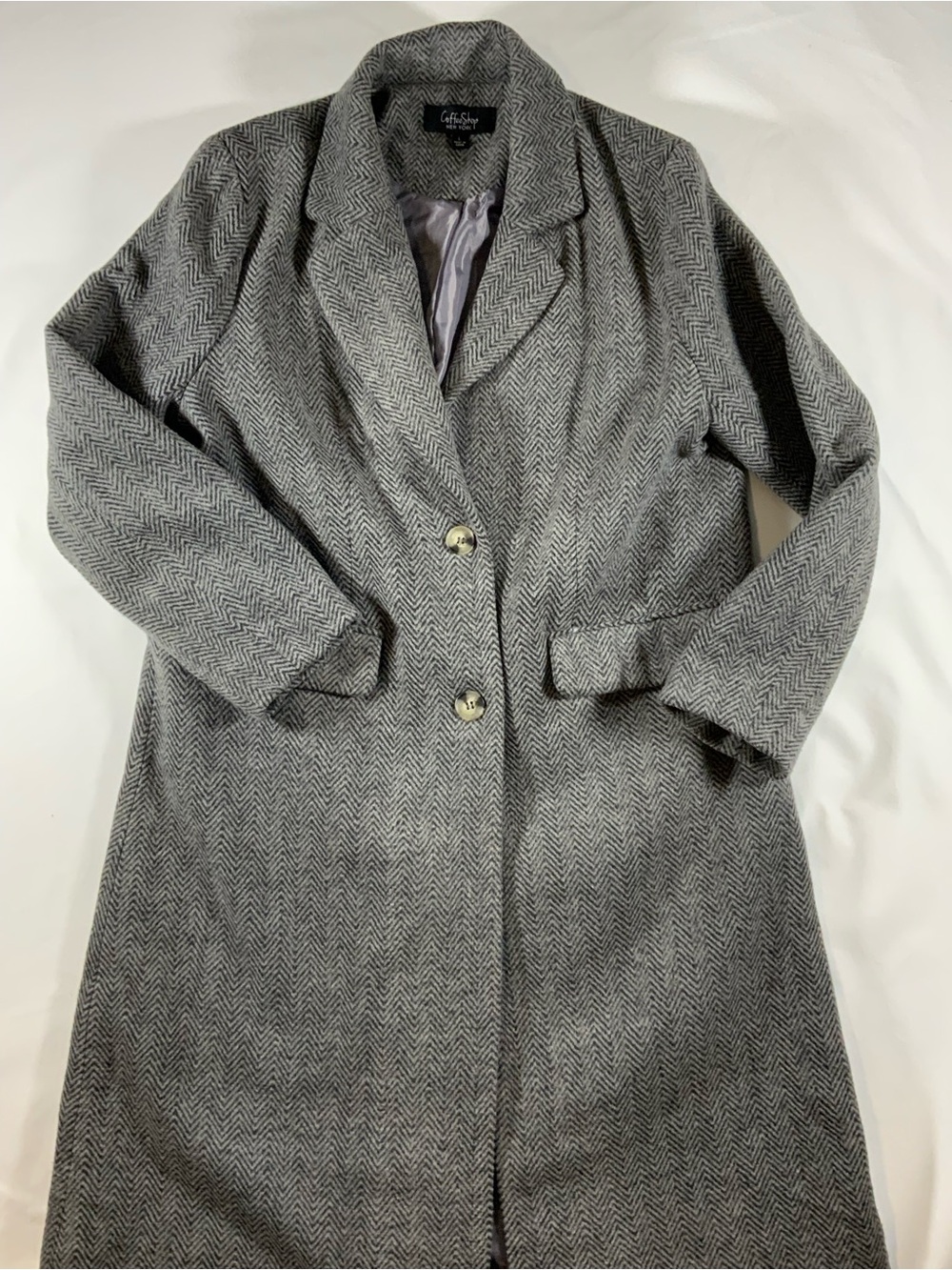 CoffeeShop Gray Herringbone Trench Coat